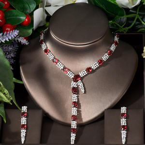 Hibride Nigeria 2 Stuks Ketting En Oorbel Set Voor Vrouwen Bruids Bruiloft Aaa Zirkonia Groene Kleur Sieraden Set Bijoux N-1013 - Product Image 2