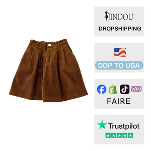 Pantalones cortos casuales <span class=keywords><strong>de</strong></span> cintura alta para mujer, <span class=keywords><strong>de</strong></span> pana gruesa, <span class=keywords><strong>de</strong></span> pierna ancha, con botones, talla grande, otoño-<span class=keywords><strong>invierno</strong></span> 2026 - Product Image 2