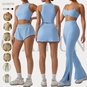 Wholesale Fitness Clothing Women Gym Clothes Kit Sweat Suit Butt Lift Women Long Sleeve 7 Piece Yoga Sets