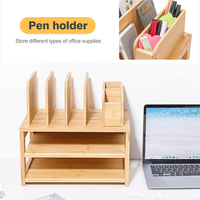 Organizador de Escritorio con Porta Archivos: Organizador de Bambú de 3 Niveles para Escritorios, Almacenamiento de Escritorio con Soporte Ajustable para Bolígrafos