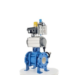 Vanne à boisseau sphérique pneumatique Q641TC-16CP en céramique, à brides, en acier inoxydable, pour la régulation des liquides agressifs (pâte, acide, alcali, vapeur, eau) et l'industrie. - Product Image 1
