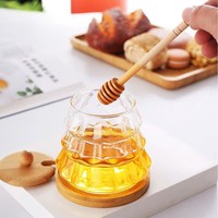 Pote de Mel de Vidro Borossilicato de Design Moderno com Tampa Flip-Top para Micro-ondas 350ml, Lavável em Lava-louças para Armazenamento Doméstico e Brindes