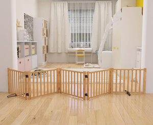 รั้วกั้นสุนัขแบบตั้งพื้นทำจากไม้ สำหรับบ้าน ประตู ทางเข้าบ้าน บันได รั้วไม้สำหรับสัตว์เลี้ยงในบ้าน รั้วแบบเดินผ่าน 5 แผง - Product Image 3