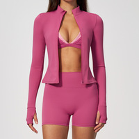 Nouvelle Collection 2026 – Ensemble de Sport 3 Pièces pour Femme : Veste Zippée à Séchage Rapide, Soutien-Gorge de Sport à Manches Longues et Couleurs Contrastées, et Short