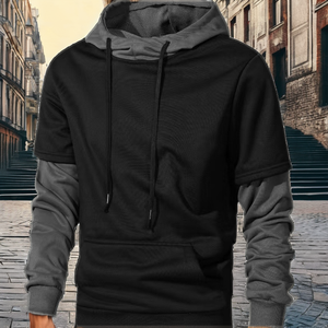 2026 Fashion Patchwork Knitted Eco-Friendly Spring <b>Men's</b> Hooded <b>Pullover</b> Drawstring Pocket Casual Long Sleeve Sweatshirt - Product Image 2