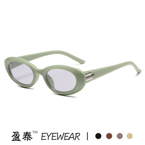 Lunettes de soleil Yingtai Eyewear, style rétro œil de chat, monture ovale noire, protection UV380, lunettes de soleil tendance pour femmes - Product Image 3
