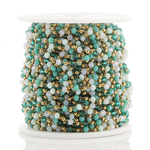 Cadena de cuentas de cristal verde azul claro para pulsera DIY, tobillera, material para hacer joyería de playa, forma de bola de 8 mm, chapado en aleación de zinc - Product Image 1