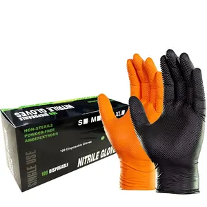 Orange Black Black 8 Mil Automobile Industrial Shop 100% Nitrile Custom Logo Garage Car Repair Use Chemical Proof Gloves