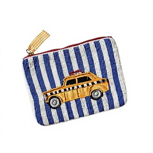 Bolso de mano hecho a mano con cuentas, diseño de taxi a rayas azules y blancas, con cremallera, bolso de noche elegante - Product Image 1