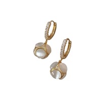 Boucles d'oreilles élégantes en cristal brillant de style coréen pour femmes, boucles d'oreilles en pierre œil de chat, bijoux vintage tendance et luxueux, cadeaux de fête