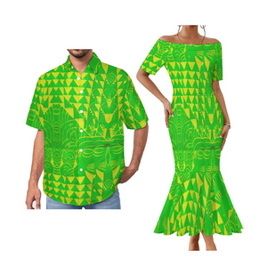 Camisas de Pareja Personalizadas con Diseño Tribal Polinesio Elei, <span class=keywords><strong>2</strong></span> Piezas, Camisa de Manga Corta y Vestido de Cola de Pez con un Hombro Descubierto - Product Image 2