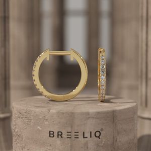 Boucles d'oreilles créoles en or jaune 14 carats, serties de diamants ronds, pavé complet, élégantes, en or massif - Product Image 3