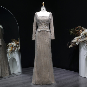 Abito da sera Sharon Said SS633 di lusso grigio Dubai con cristalli e <span class=keywords><strong>maniche</strong></span> <span class=keywords><strong>lunghe</strong></span>, abito da cerimonia formale da donna araba per matrimoni e feste - Product Image 4