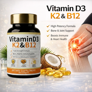 Gélules de Vitamine D3 K2 <span class=keywords><strong>B12</strong></span> Haute Puissance pour le Soutien Osseux, Cardiaque et Immunitaire – Complexe Triple Force pour le Métabolisme Énergétique - Product Image 1