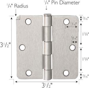 Dobradiças de porta de níquel acetinado HM1138, dobradiça de ferro escovado para portas interiores, cantos arredondados de raio de 3,5 polegadas e 5/8 - Product Image 4