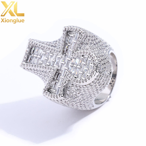 18K Gold Plated Copper Hip-hop Zircon <b>Cross</b> <b>Ring</b> for Unisex High-end Retro Style - Product Image 1