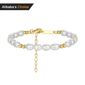 RINNTIN GPB36 Elegant Gold Beads With Cultured Freshwater Pearl 925 Sterling Silver Bracelet Jewelry Factory Wholesale
