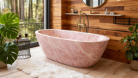 YUSHI Design moderne marbre rose pierre naturelle baignoire autoportante fonction de trempage avec égouttoir pour hôtels et salle de bain de luxe
