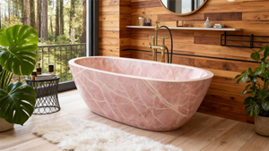 YUSHI Diseño moderno Mármol Rosa Piedra natural Bañera independiente Función de remojo con escurridor para hoteles y baño de lujo - Product Image 2