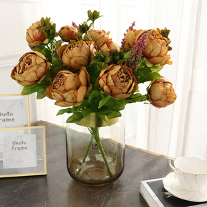 Bouquet de pivoines artificielles de style européen, 13 têtes, fleurs en soie, haute simulation, décoration de mariage et de maison - Product Image 4