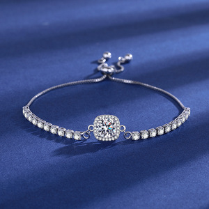 925 Sterling Silver Brilliant Cut Zircon Claw Setting <b>Adjustable</b> Charm <b>Bracelets</b> 0.1kg Trendy Women's Anniversary Factory - Product Image 5
