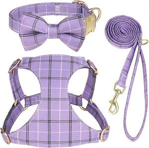 Ensemble Harnais, Collier et Laisse pour Petits Chiens avec Nœud Papillon, Harnais Doux et Réglable à Carreaux pour Chiots et Chats de Petite Taille pour les Promenades - Product Image 6
