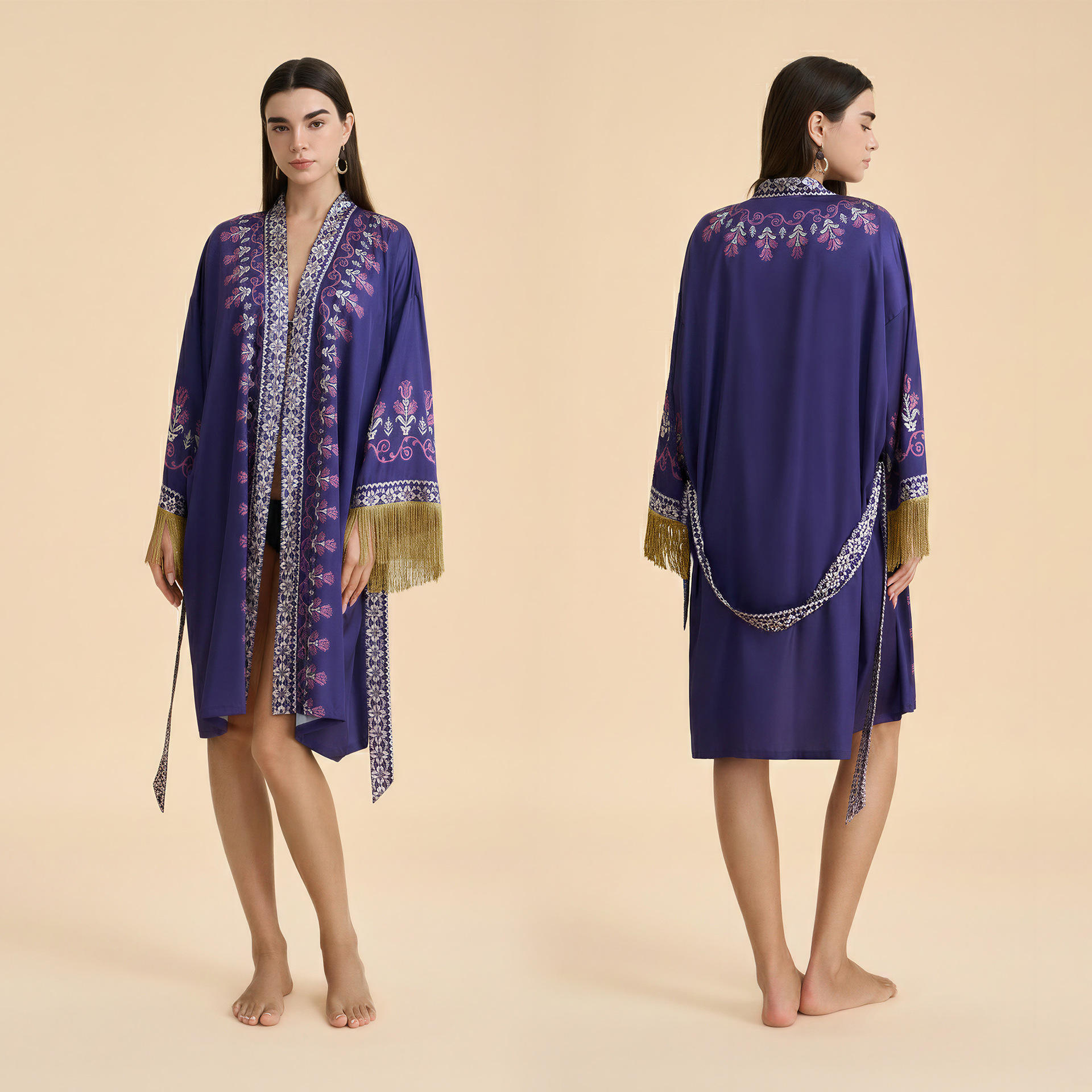 001 Bulk Elegant Purple Floral Weave Robe