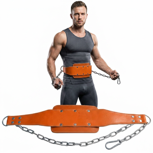 Custom Logo Adjustable Leather Dipping <b>Belts</b> with <b>Chain</b> for Weight Lifting and Gym Dips Fitness Exercise Support Waist Trimmers - Product Image 1