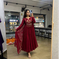 Robe décontractée pour femme en coton bordeaux, longueur cheville, coupe classique, brodée, séchage rapide, style traditionnel indien, printemps été automne