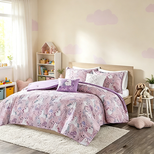 Set di biancheria da letto per ragazze con stampa <span class=keywords><strong>unicorno</strong></span>, morbida <span class=keywords><strong>copripiumino</strong></span> con federe, motivo <span class=keywords><strong>unicorno</strong></span> rosa e arcobaleno da sogno - Product Image 1