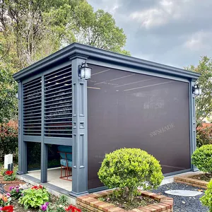 Instalación de diseño al aire libre Pérgola de techo de vidrio Materiales de sombra de bricolaje Pérgola de aluminio completamente automática