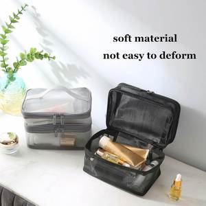 Sacs de beauté professionnels noirs personnalisés à la mode, petits sacs de rangement en cuir PVC avec fermeture éclair en maille, organiseur de maquillage tendance - Product Image 3