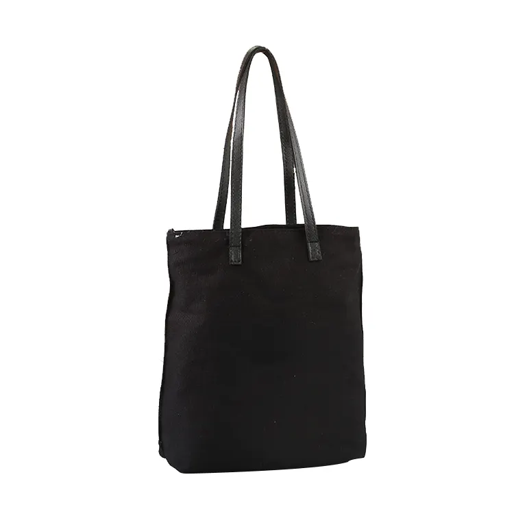 Wholesale Black DIY Men Women Canvas Cordaroy Tote Bag With Leather Handles Heavy Duty 40x15x30 Cm