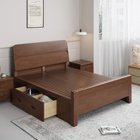 QINUO Meubles en gros : Lit double Queen Size à cadre en bois massif, lit simple avec rangement, ensemble de meubles de chambre à coucher
