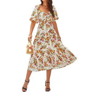 Vestido longo casual boho feminino, maxi vestido de verão 2023