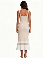 Robe longue maxi pull en maille côtelée unie boutonnée, col carré, coupe sirène, pour l'hiver, décontractée, simple, pour le quotidien et les vacances