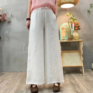 Wide Leg Pants Women Elastic Waist Solid Color Loose Fit Casual Breathable Mid Waist Pocket Spring Summer Style - Product Image 2