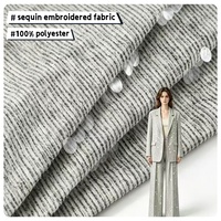 Tissu 100 % polyester à fines rayures avec broderie de sequins, style tweed à gros sequins transparents pour robe, blazer, manteau, jupe, costume pour filles