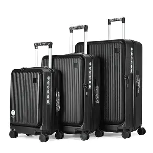 Koper bagasi Laptop, koper bagasi keras ABS bukaan depan, koper bagasi berpergian 3 buah