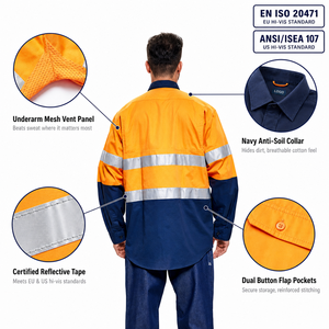 Camisa <span class=keywords><strong>de</strong></span> <span class=keywords><strong>Trabajo</strong></span> <span class=keywords><strong>de</strong></span> Manga Larga <span class=keywords><strong>de</strong></span> Alta Visibilidad en Dos Tonos, Certificada EN ISO20471 ANSI/ISEA107, con Ventilación <span class=keywords><strong>de</strong></span> Malla en las Axilas, Antiincrustante, <span class=keywords><strong>Ropa</strong></span> <span class=keywords><strong>de</strong></span> <span class=keywords><strong>Trabajo</strong></span> <span class=keywords><strong>de</strong></span> Seguridad OEM - Product Image 6