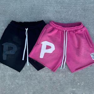 Shorts de sport de haute qualité fabriqués en usine, à cordon de serrage, épais, lavés, avec logo personnalisé, imprimés en relief, décontractés, à taille élastique - Product Image 1