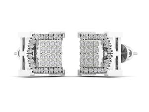 Luxury 1/2 TCW Real Round Diamond <b>Stud</b> <b>Earrings</b> 10K White Gold | Square Cluster Halo Design Womens <b>Fine</b> Jewelry Gift for Women - Product Image 2