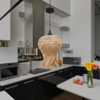 Lustre suspendu moderne en bambou tissé transparent fait à la main en Europe pour hôtel, cuisine, îlot