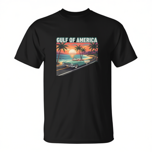 Camiseta patriótica vintage del Golfo de América con diseño retro de los años 50, gráfico de coche, playa y puesta de sol, camiseta negra para hombre - Product Image 2