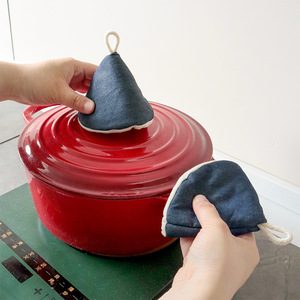 Funda de tapa de olla vaquera de mezclilla, guantes de horno de algodón con aislamiento térmico, 10x14cm, color liso - Product Image 1