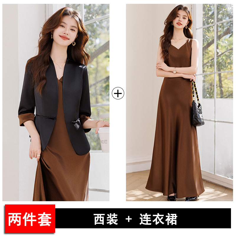 Black suit and dark brown dress