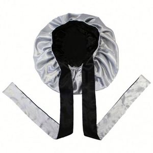 Gorro de Dormir de Seda Satinada con Logotipo Personalizado para Mujer, Gorro Reversible con Banda para Atar el Cabello Rizado - Product Image 2