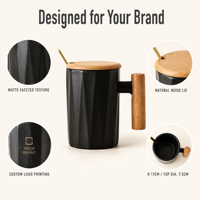 Mug à café en céramique classique avec poignée en bois et cuillère, vierge pour sublimation, cadeaux d'entreprise personnalisés, capacité 301-400 ml