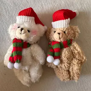 Mainan boneka hewan beruang Natal, mesin mainan cakar gantungan kunci/cincin kunci dekorasi Natal mewah