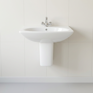 Lavabo mural demi-piedestal carré moderne en céramique, gain de place, pour salle de bain d'hôtel - Product Image 5